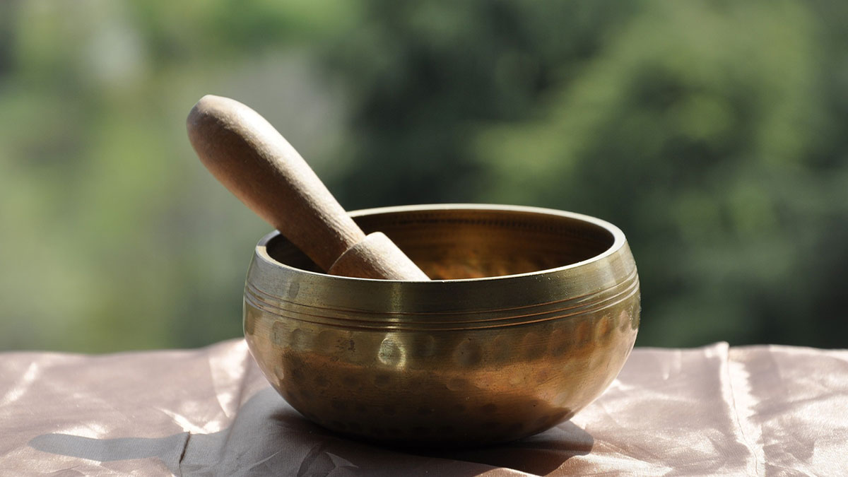 A Tibetan singing bowl on a table